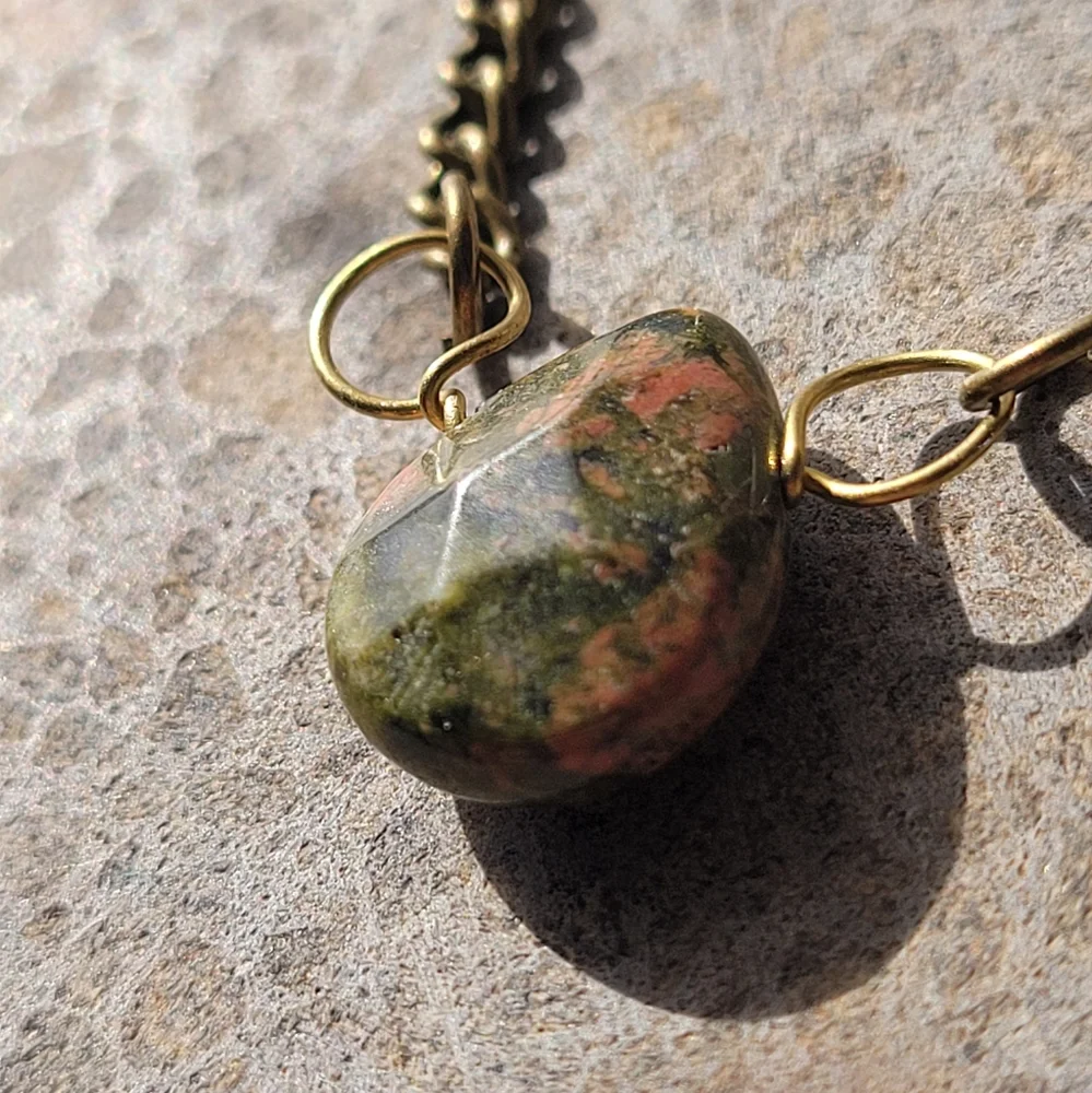 Unakite Gemstone Handmade Brass Necklace
